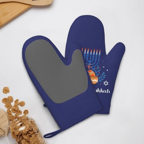 Happy Hanukkah Oven Mitts with Silicone Palm 1