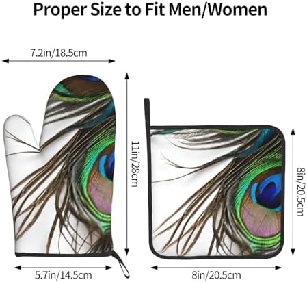Peacock Feather Printed Oven Mitts and Potholders Set