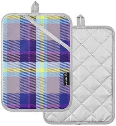 Kcldeci Madras Plaid Heat-Resistant Potholders for Cooking Baking
