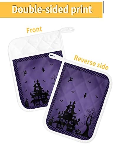 Haunted House Purple Pot Holders with Pocket for Kitchen