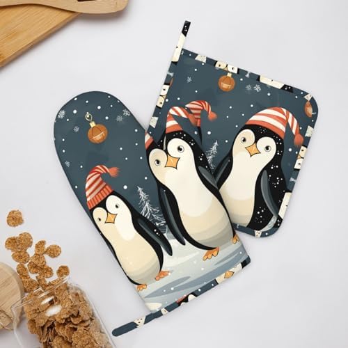 NonhailSilicone Oven Mitts and Potholders Set 500F Heat Resistance Christmas Gifts