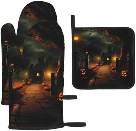 Adjustable Halloween Oven Mitts Pot Holders 3-Piece Heat-Resistant Set