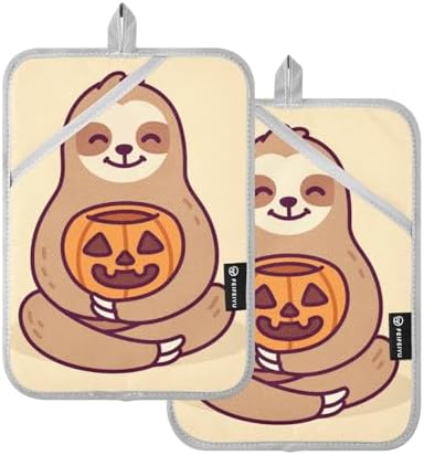 OURVII 2Pcs Halloween Sloth Pot Holder Set