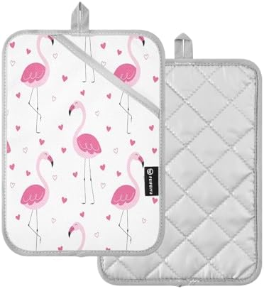 Vibrant Pink Flamingos Love Heart Heat-Resistant Potholder Set for Oven Mitts