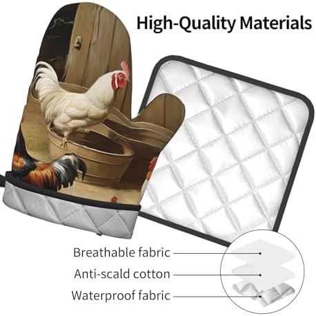 Roast Chicken Hen Farm Oven Mitts and Pot Holders 2pcs Set