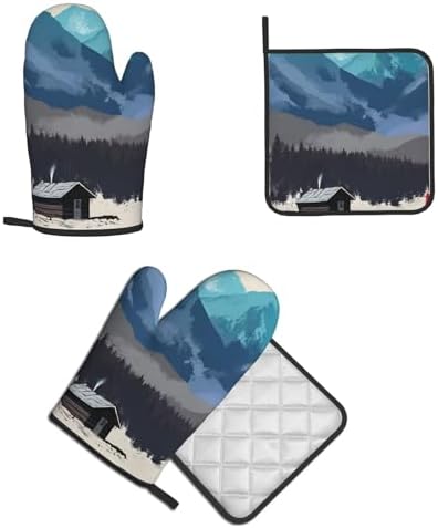 Red Fox Rustic Cabin Printed Oven Mitts and Pot Holders 2pcs Set