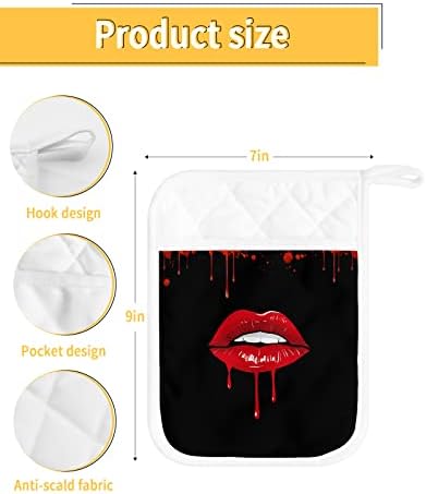 Halloween Lips Blood Pot Holders with Pocket Set of 5