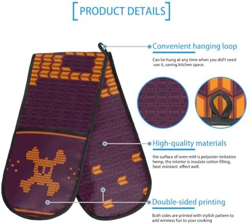 Purple Skull Bones Halloween Double Oven Mitt Heat Resistant Kitchen Gloves