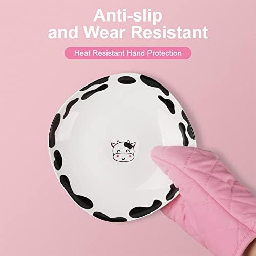 AUAUY Pink Oven Mitt Heat Resistant Non-Slip Kitchen Gloves