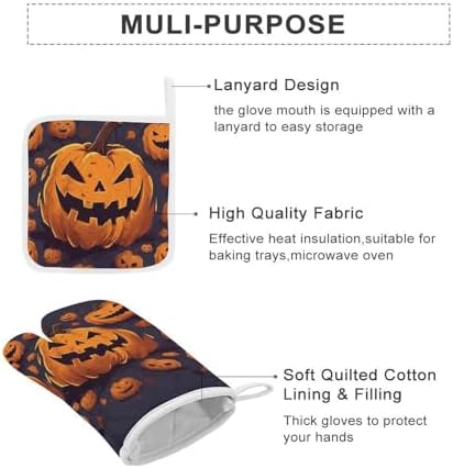 Halloween Pumpkin Oven Mitts and Pot Holders Set