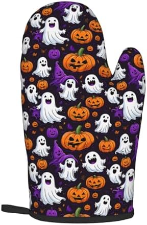 Halloween Ghost Pumpkin Oven Mitts Pot Holders - Heat-Resistant Gloves for Cooking