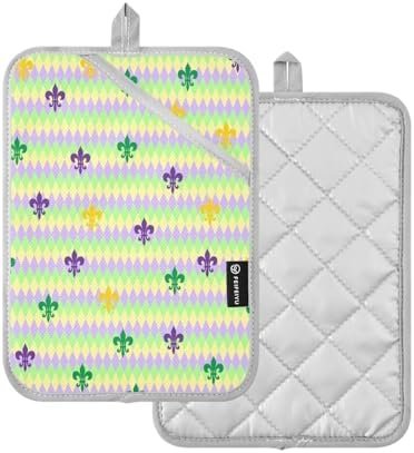 Mardi Gras Purple Fleur-de-lis Lily Potholders Heat-Resistant Oven Mitts