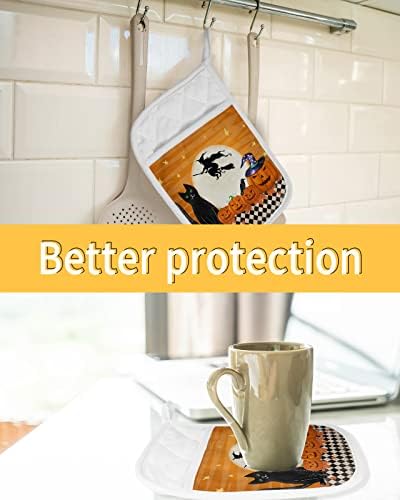 Halloween Witch Black Cat 5PCS Pot Holders 1
