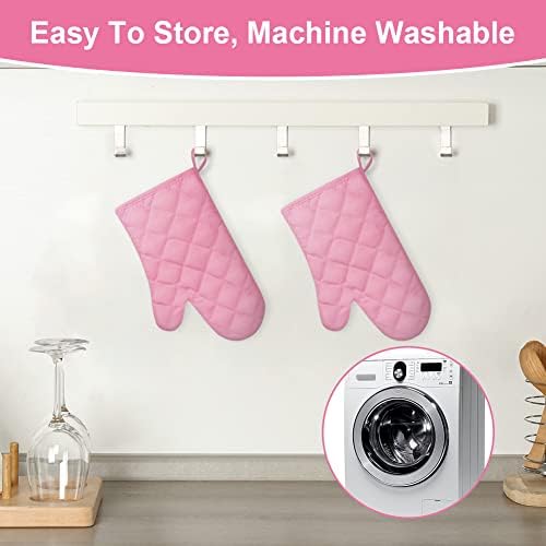 AUAUY Pink Oven Mitt Heat Resistant Non-Slip Kitchen Gloves