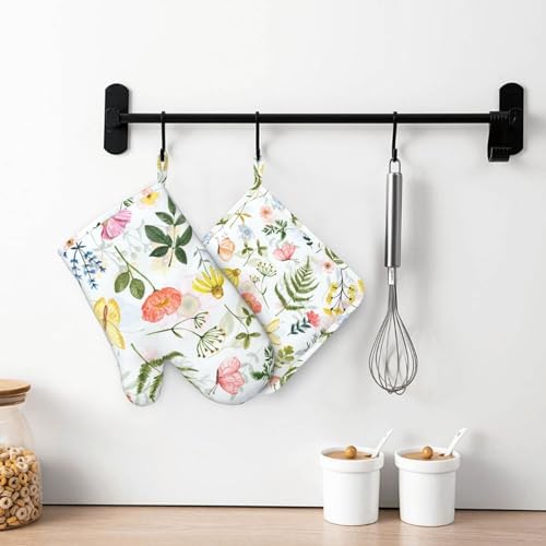 DONMYER Wildflowers Butterfly Oven Mitt Set 4 pcs