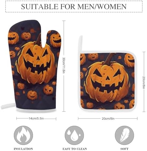Halloween Pumpkin Oven Mitts and Pot Holders Set