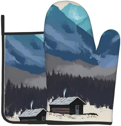 Red Fox Rustic Cabin Printed Oven Mitts and Pot Holders 2pcs Set
