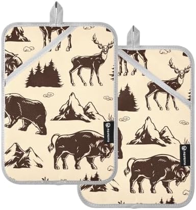 Potholder Set for Cooking Baking Heat-Resistant with Animal Designs