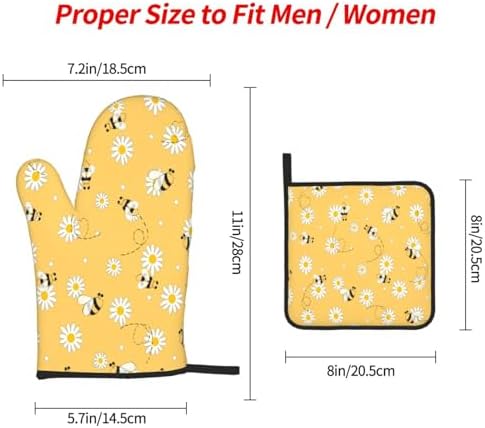 DXTKWL Oven Mitts Set of 3 Yellow Bee Daisy