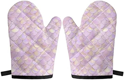 2-Pack Durable Pink Oven Mitts with Fish-Scale Design