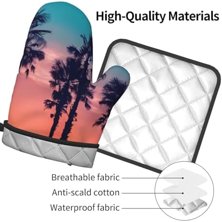 Palm Tree Sunset Oven Mitt and Pot Holder Set