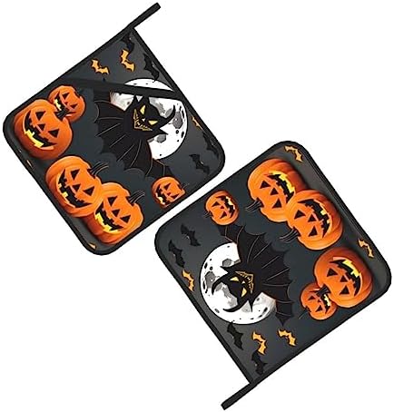 Halloween Moon Bat Pumpkins Non-Slip Heat-Resistant Pot Holder Set