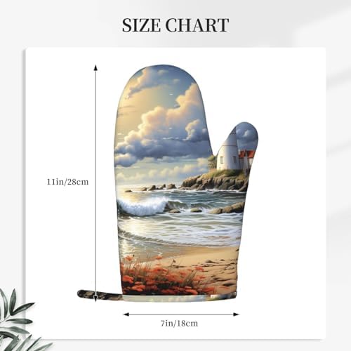 NONHAI Silicone Oven Mitts Set of 2 Sea Lighthouse Sandbeach