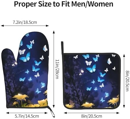 Quopvn Butterfly-Printed Oven Mitts and Pot Holders 2-Piece Set