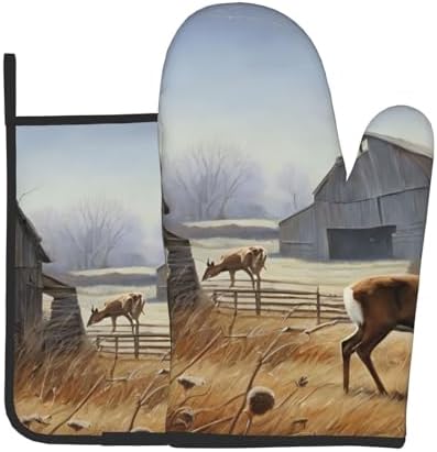 Quopvn Deer Hunting Oven Mitts Pot Holders 2pcs Set