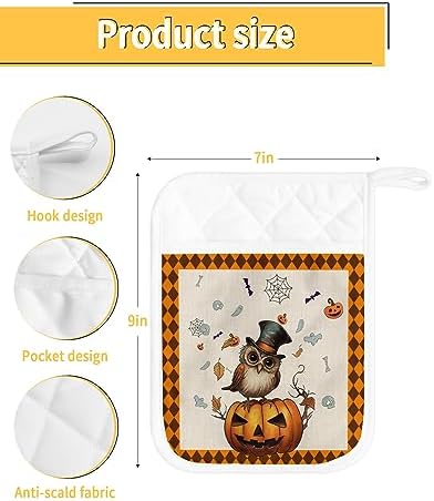 Gehucoxee Rustic Halloween Pot Holder Set - Non-Slip Kitchen Mitts 3-Pack