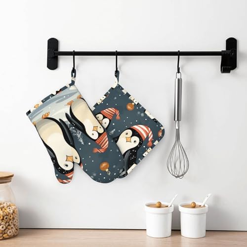 NonhailSilicone Oven Mitts and Potholders Set 500F Heat Resistance Christmas Gifts