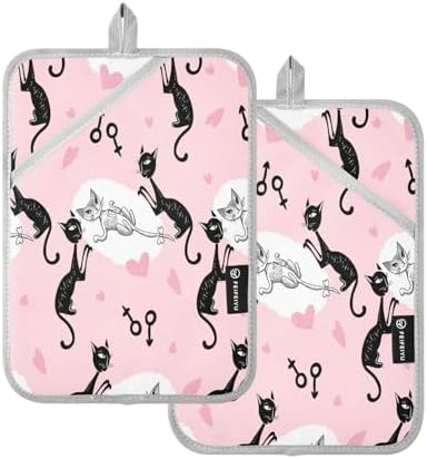 Hearts and Heat - White Cat Black Cat Potholders Set for Kitchen Uses