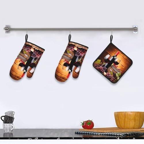 DXTKWL Heat-Resistant Oven Mitt Set for Grilling Cooking