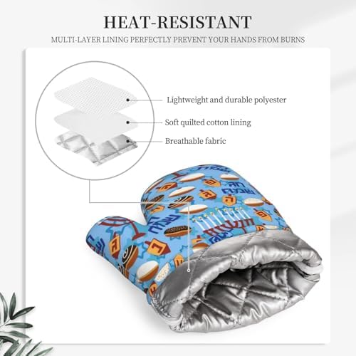 Happy Hanukkah Oven Mitts with Silicone Pads