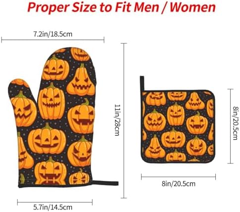 Halloween Pumpkin Patterns Oven Mitts and Pot Holders Heat-Resistant 3-Piece Set