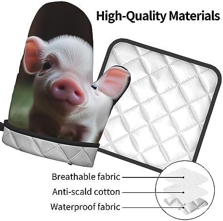 Cute Baby Pig Printed Oven Mitts and Pot Holders 2PCS Set
