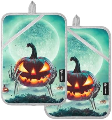 Halloween Full Moon Pumpkin Pot Holders Set - 2 Pc - Heat Resistant