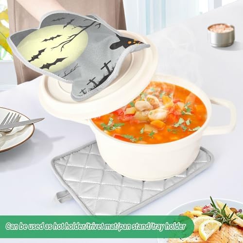 OURVII 2Pcs Halloween Full Moon Pot Holders Non-Slip with Pockets