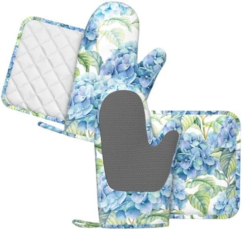 DYCBNESS Blue Hydrangea Silicone Oven Mitts Set 4pcs