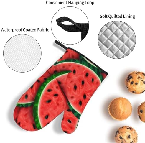Quopvn Red Watermelon Printed Oven Mitts and Pot Holders 4-Piece Set