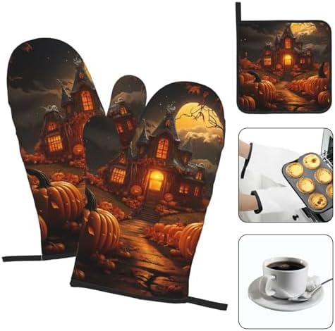 Pumpkin Halloween Oven Mitts Set of 3 for Cooking Baking