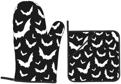 Oven Mitts Pot Holder Set Halloween Cute Bats Heat Resistant Pvc