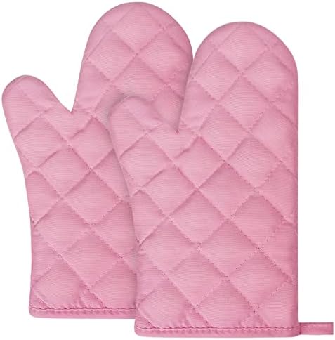 AUAUY Pink Oven Mitt Heat Resistant Non-Slip Kitchen Gloves
