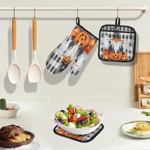 TropicalLife Halloween Pumpkin Ghost Oven Mitts 4Pcs Set