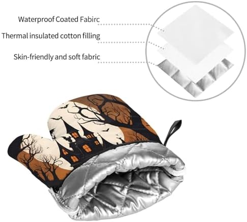 Gothic Halloween Oven Mitts Pot Holders Set 4 Piece Gift for Baking