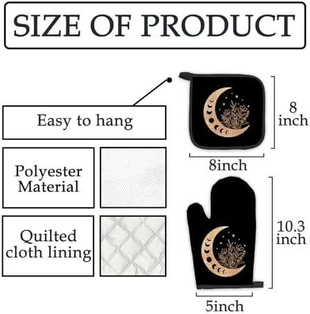Black Gold Moon Oven Mitts Pot Holders Sets Heat-Resistant Kitchen Accessories