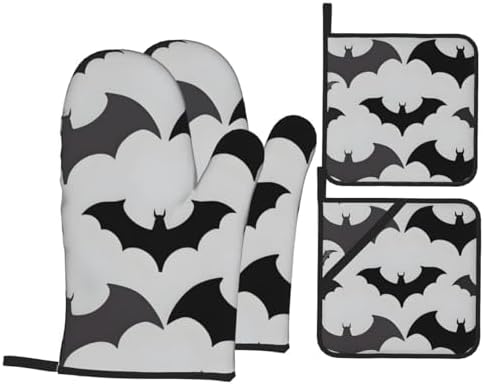 Halloween Oven Mitts Set of 4 - Waterproof Heat-Resistant Grey Prints