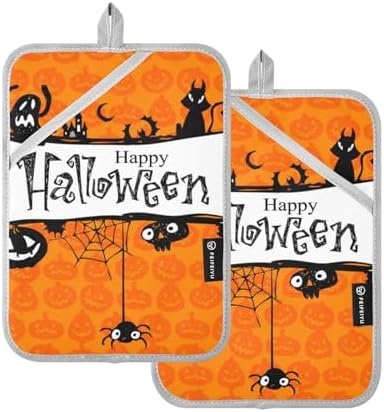 Oitrivii Halloween 2-Piece Pumpkin Bat Pot Holder Set