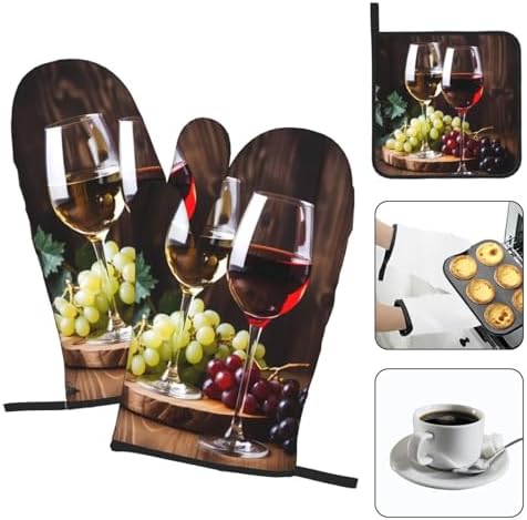 Set of 3 Red Wine Glass Oven Mitts and Pot Holders