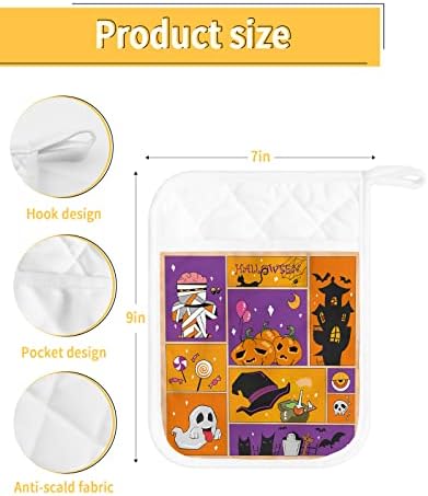 Halloween Pumpkin Purple Orange Potholders Set of 5 with Pocket and Hanging Loop